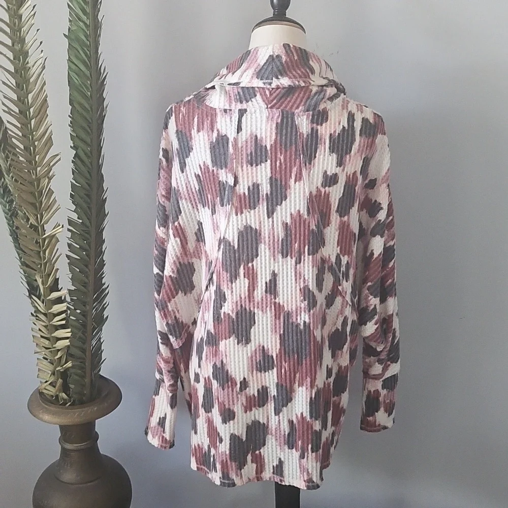 LuLaRoe Kristen Maroon, Pink, and Black Print Cowl Neck Blouse